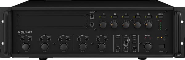 PA-1240-5zones: AMPLIFICATEUR MIXEUR PA 240W-RMS 5 zonesBranchement micro 5 Zones Emplacemet Insert
