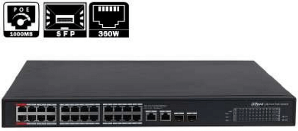 SWITCH DAHUA 24 PORTS POE 360W + 2 POTRTS 10/100/1000 MBPS + 2 PORTS SFP