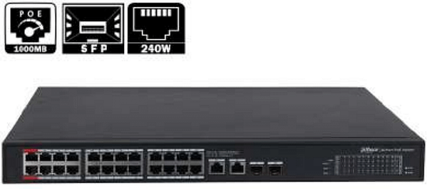 SWITCH DAHUA 24 PORTS POE 240W + 2 POTRTS 10/100/1000 MBPS + 2 PORTS SFP