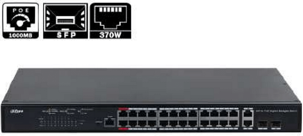 SWITCH DAHUA 24PORTS POE 370W + 2PORT 10/100/1000MBPS + 2PORT SFP