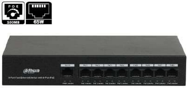 SWITCH DAHUA 8 PORTS POE 65W + 1 PORT 10/100MBPS