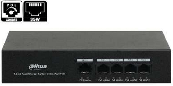 SWITCH DAHUA 4 PORTS POE 36W + 1 PORT 10/100MBPS