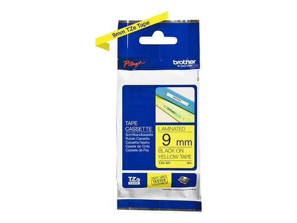 BROTHER P-TOUCH TZE621 noir sur jaune  9mm / 8m
