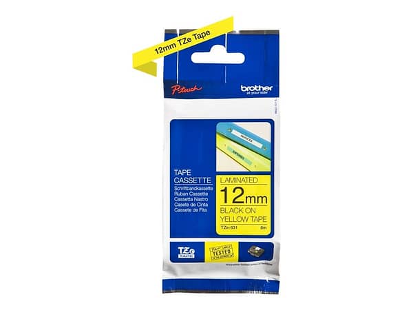 BROTHER P-TOUCH TZE631 noir sur jaune  12mm / 8m