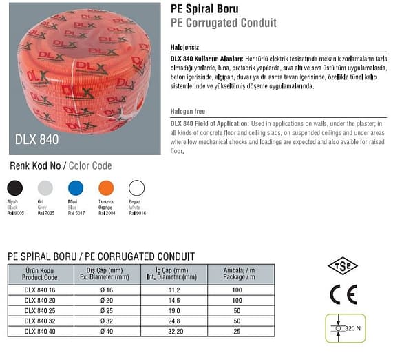 DLX-84032 GAINE FLEXIBLE PE Ø 32  POUR CABLE AVEC TIRE FIL Ø32/50M