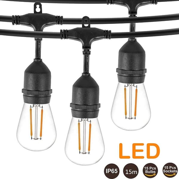 AV-713/5  Guirlande Etanche  3m Extra Cable + 10 x Ampoules Décoratives S14-E27-2W 2700K