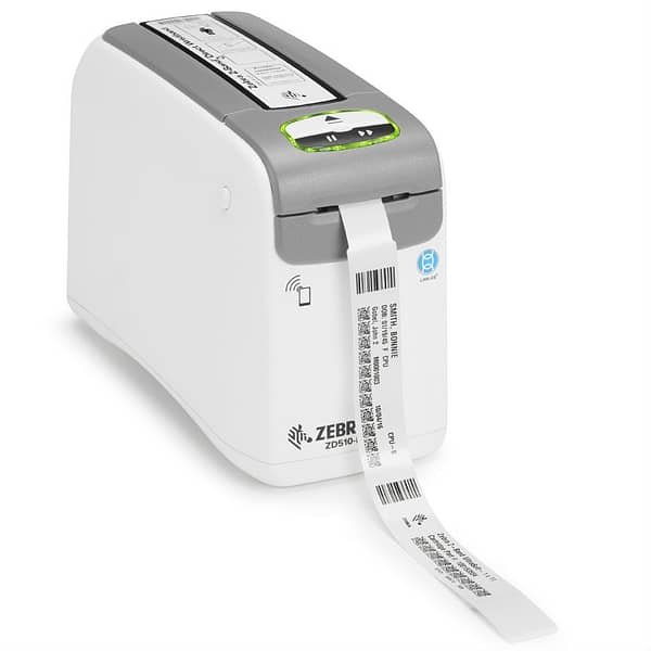 Zebra ZD510 imprimante de bracelets, santé, thermique direct USB, BT, Ethernet, WiFi, HTR, ZPLII