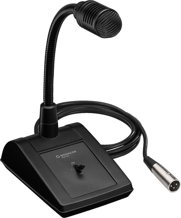 PDM-302-MICRO TABLE PA XLR Interrupteur silencieux PTT (Push to Talk) (appuyer pour parler) MA(M) Cordon 5 m avec fiche XLR mele